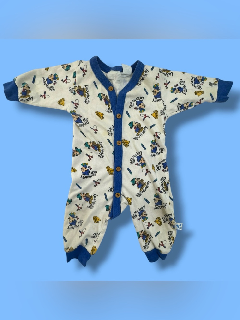 Vintage Disney Mickey Mouse Romper One Piece Infant 3-6 Months Off White
